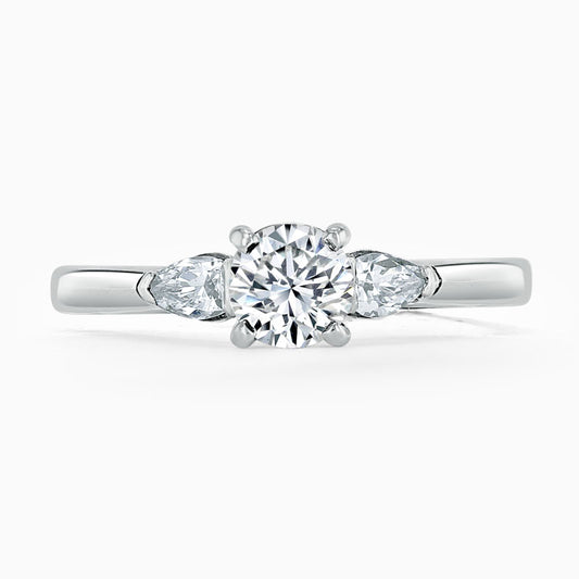 Pear Trilogy Round Diamond Engagement Ring