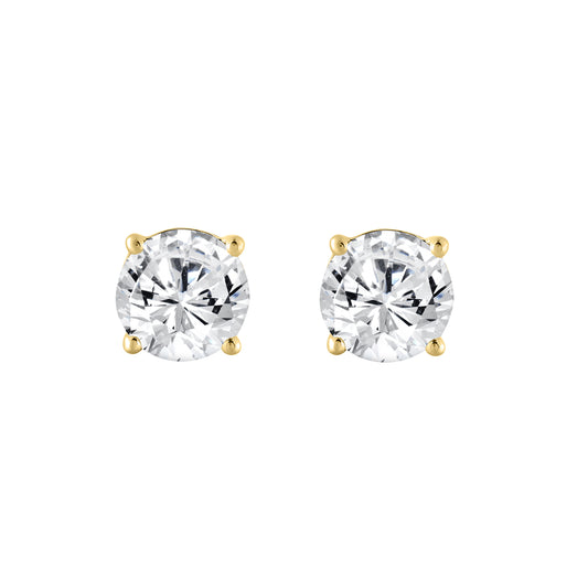 3 Carat Round Brilliant Lab Grown Diamond Stud Earrings Yellow Gold angle view