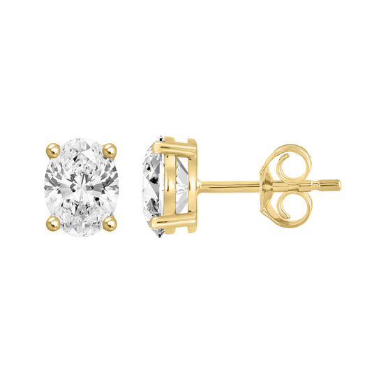 1 Carat Oval Lab Grown Diamond Stud Earrings Yellow Gold down view