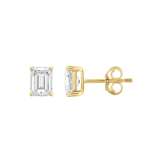 0.5 Carat Emerald Cut Lab Grown Diamond Stud Earrings Yellow Gold down view
