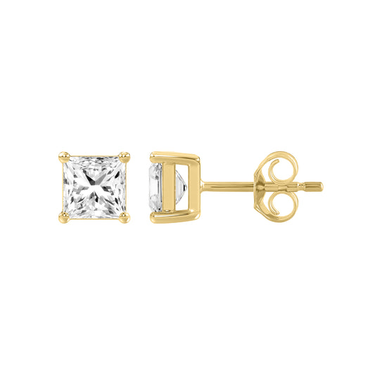 0.46 Carat Princess Lab Grown Diamond Stud Earrings Yellow Gold down view