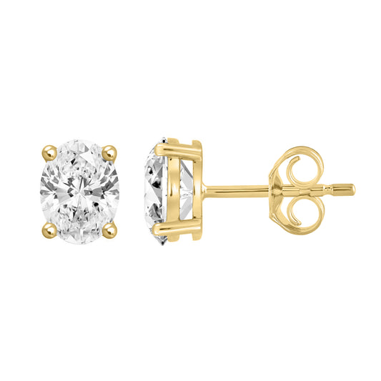 2 Carat Oval Lab Grown Diamond Stud Earrings Yellow Gold down view