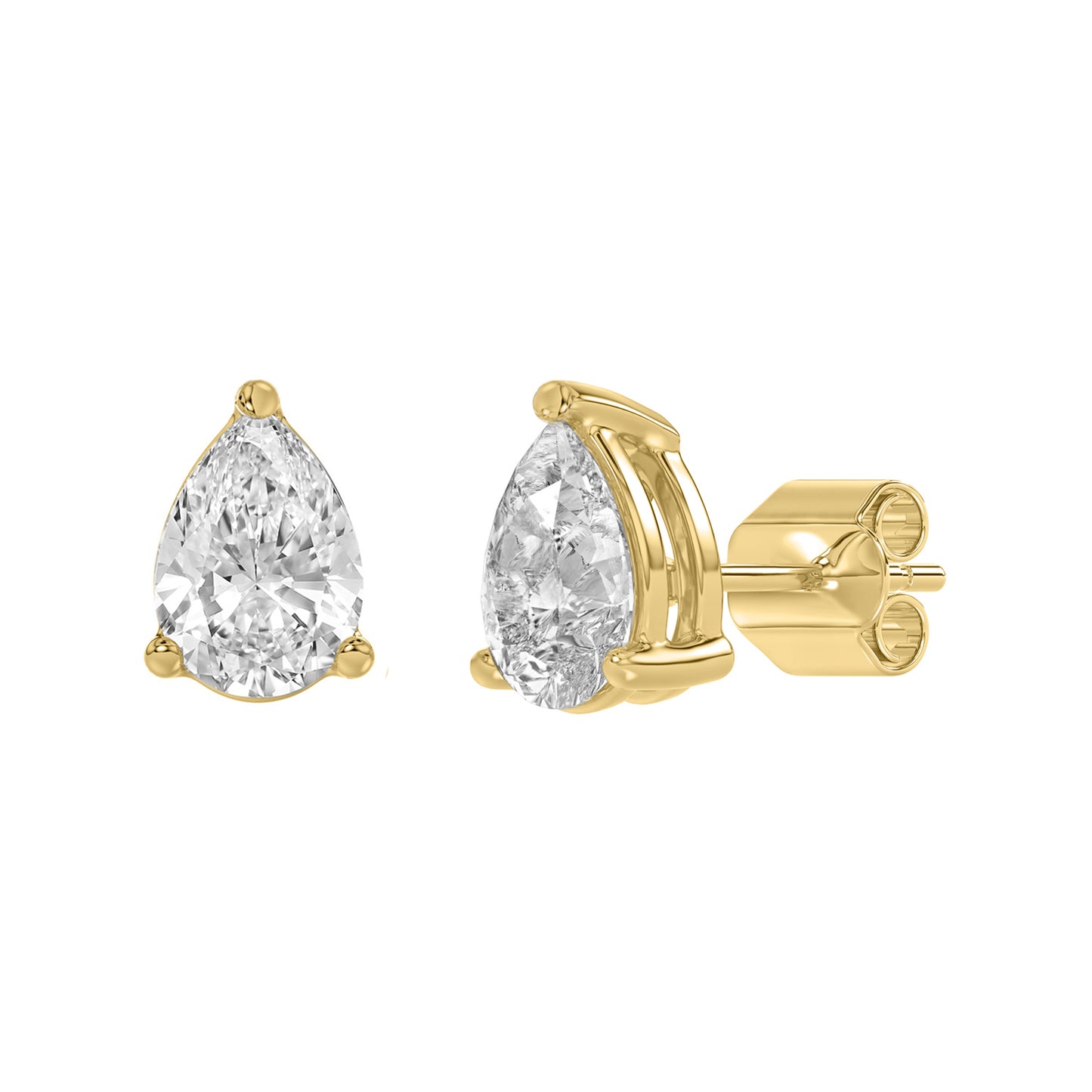 2 Carat Lab Grown Diamond Stud Earrings Yellow Gold flat view
