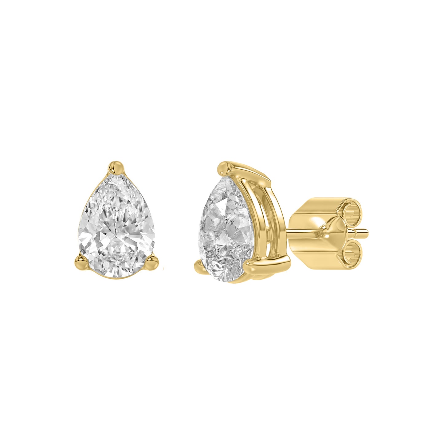 1 Carat Lab Grown Diamond Stud Earrings Yellow Gold flat view