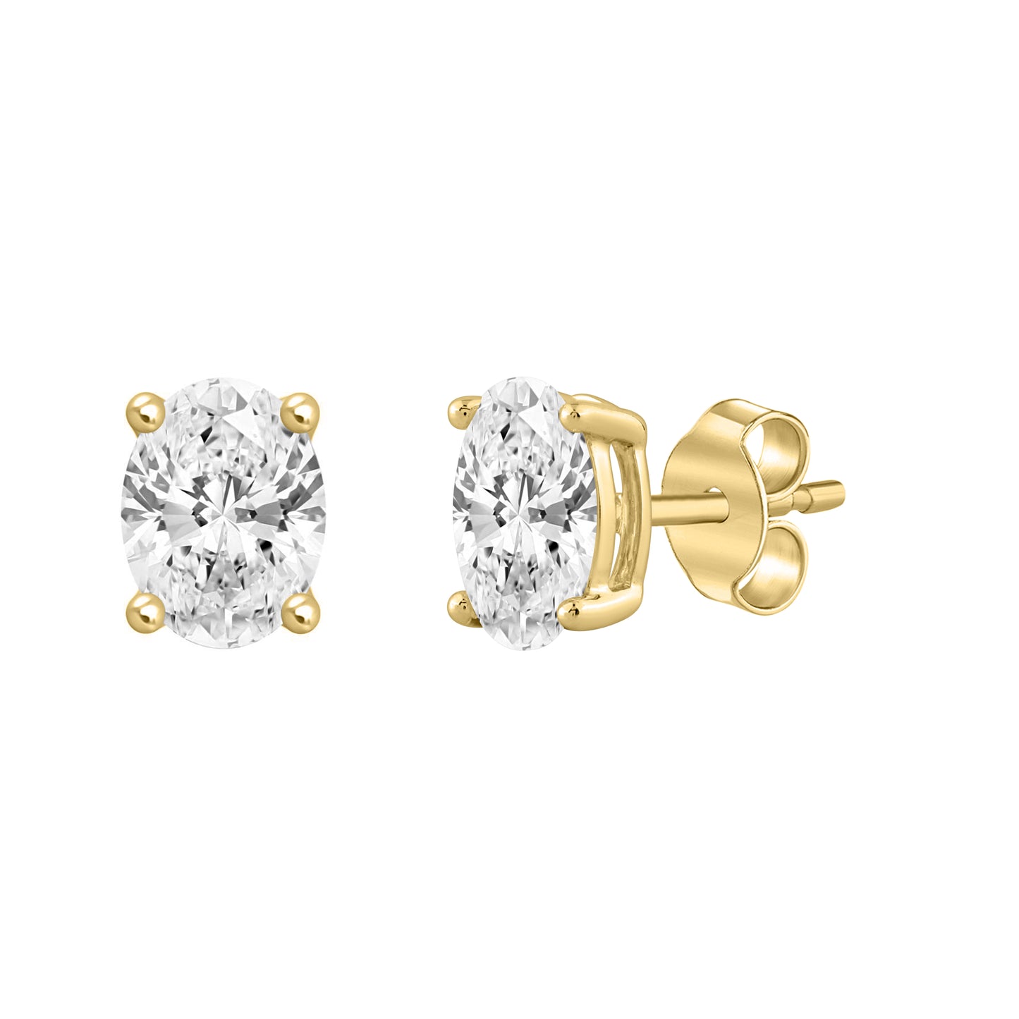 1 Carat Oval Lab Grown Diamond Stud Earrings Yellow Gold flat view