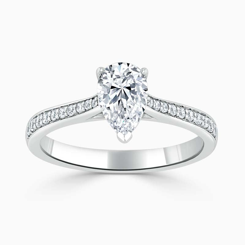 Tapered Pave Pear Diamond Engagement Ring