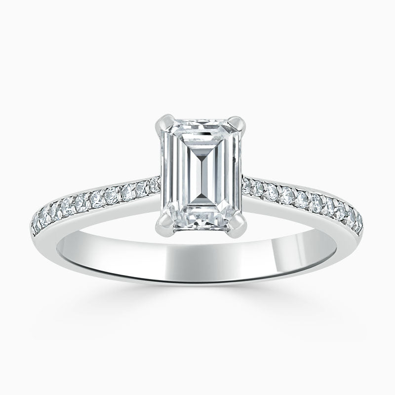Tapered Pave Emerald Diamond Engagement Ring