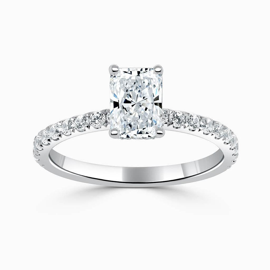 Hidden Halo Radiant Engagement Ring with Sidestones