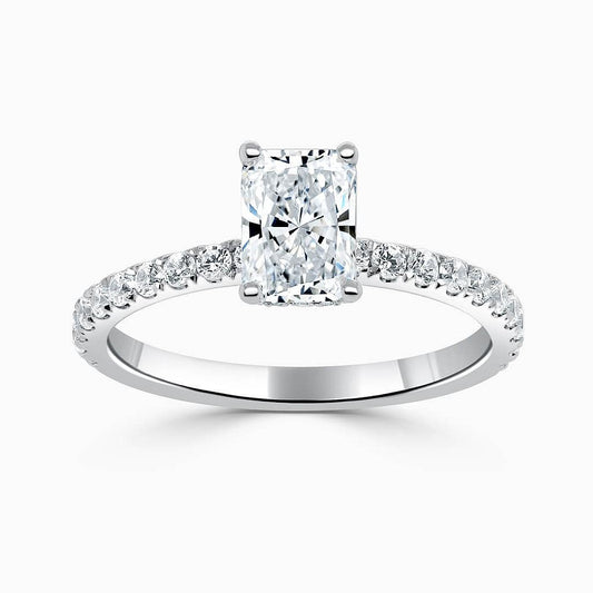 Hidden Halo Radiant Engagement Ring with Sidestones