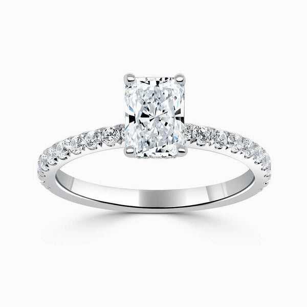 Hidden Halo Radiant Engagement Ring with Sidestones