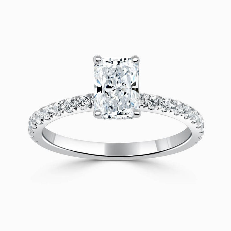 Hidden Halo Radiant Engagement Ring with Sidestones