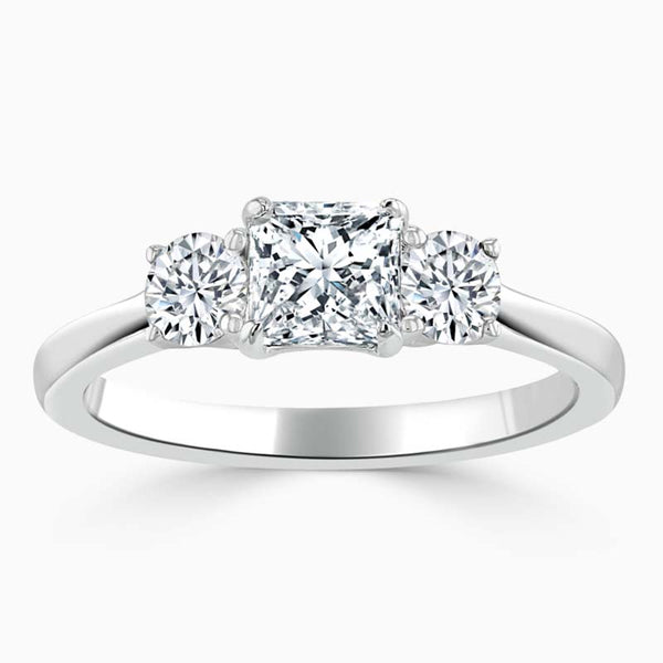 Round Trilogy Princess Cut Diamond Engagement Ring