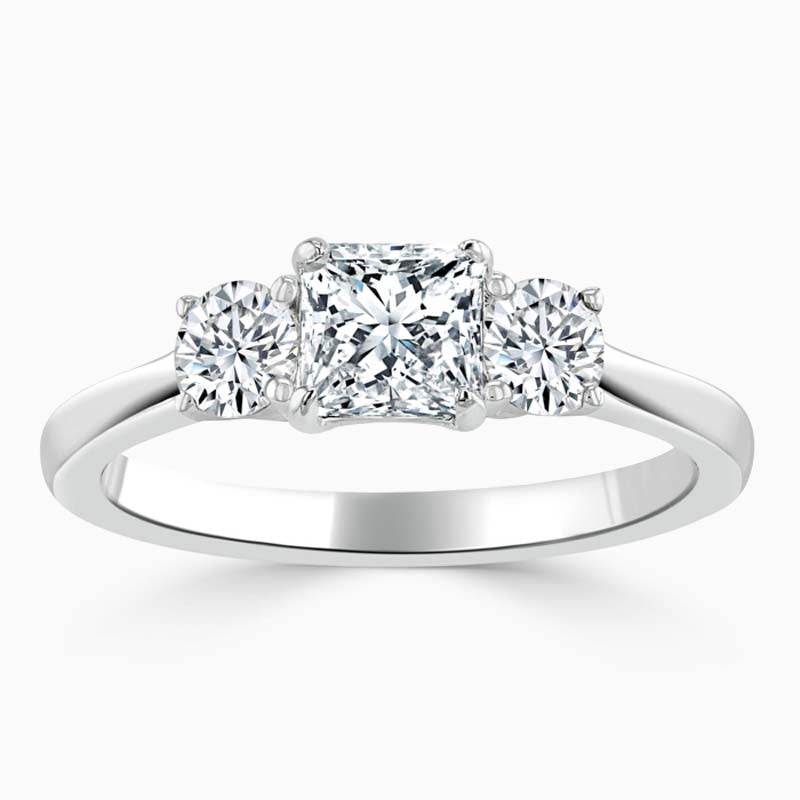 Round Trilogy Princess Cut Diamond Engagement Ring