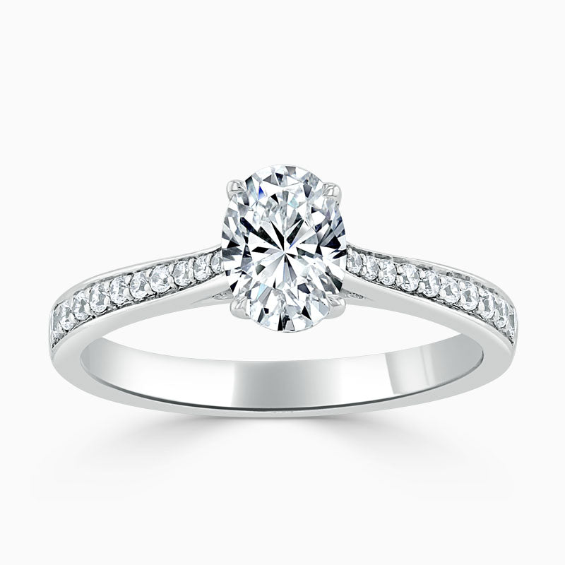 Tapered Pave Oval Diamond Engagement Ring