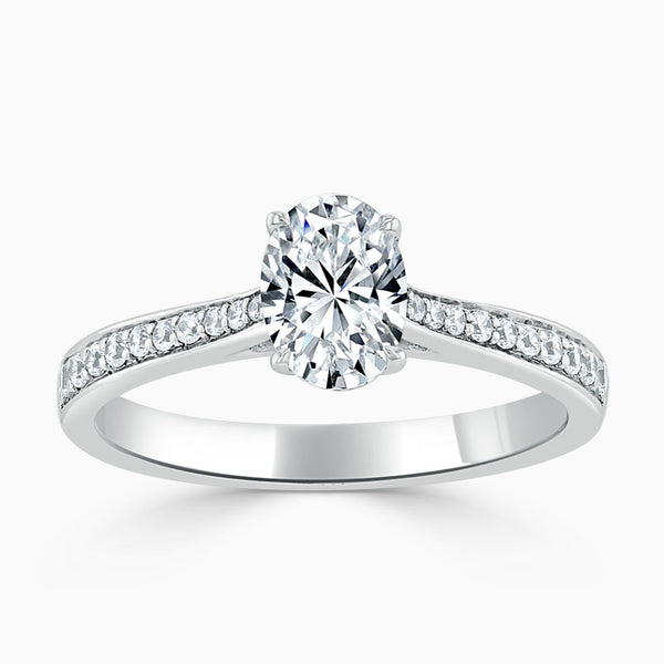 Tapered Pave Oval Diamond Engagement Ring