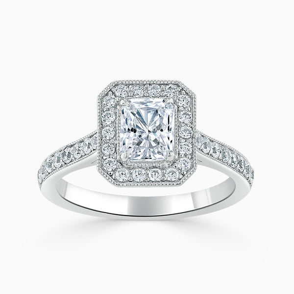 Vintage Pave Radiant Diamond Engagement Ring