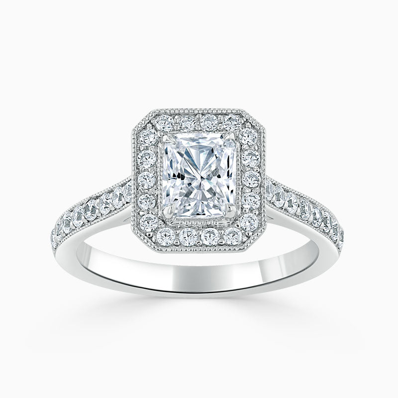 Vintage Pave Radiant Diamond Engagement Ring