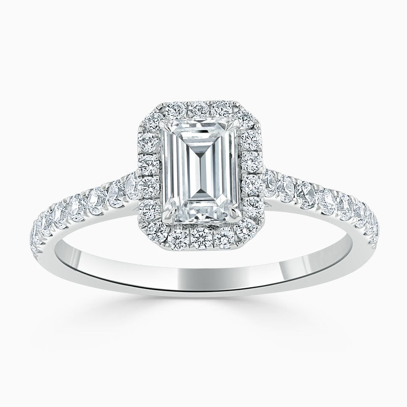 Classic Halo Emerald Diamond Engagement Ring