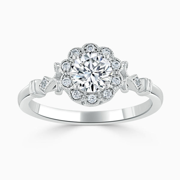Flower Halo Round Diamond Engagement Ring