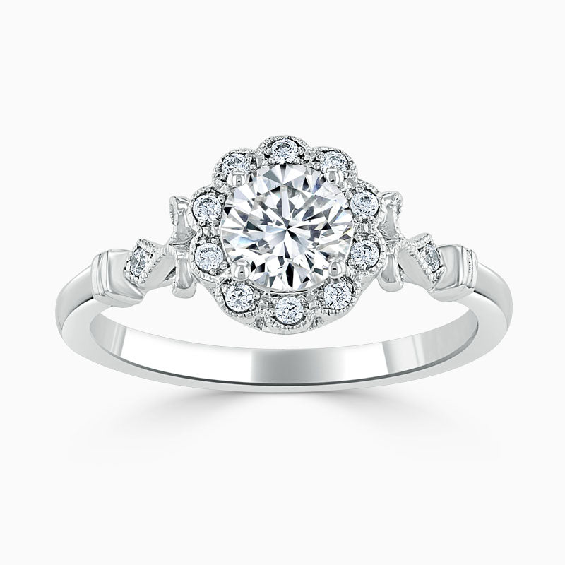 Flower Halo Round Diamond Engagement Ring