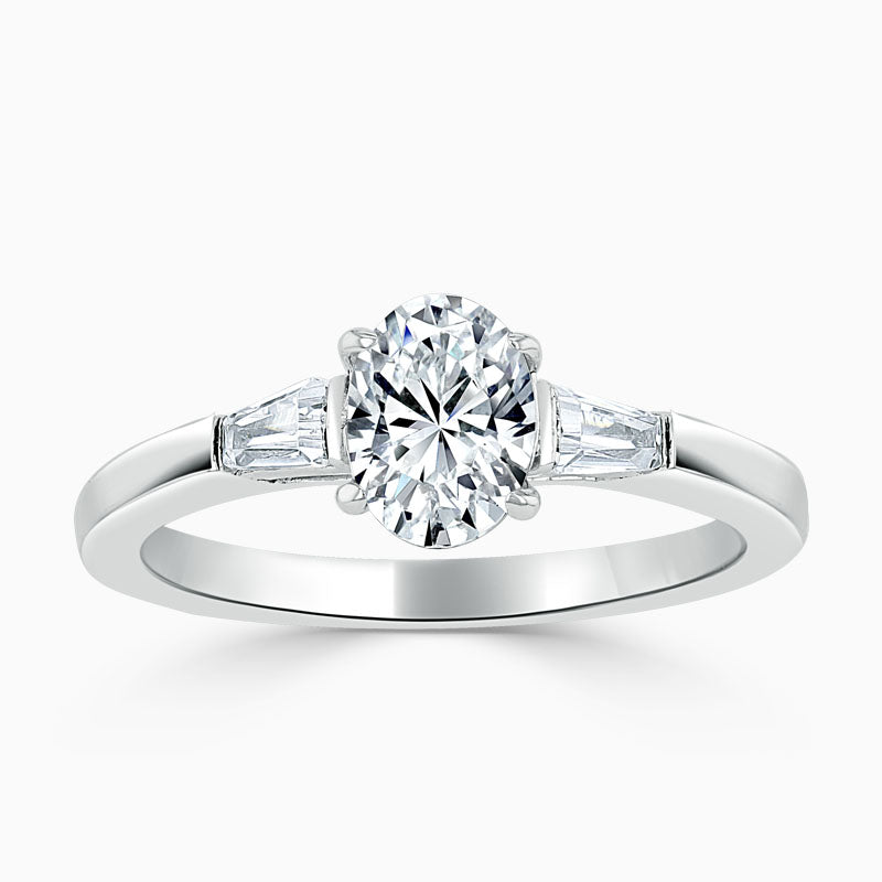 Tapered Baguette Oval Trilogy Diamond Engagement Ring