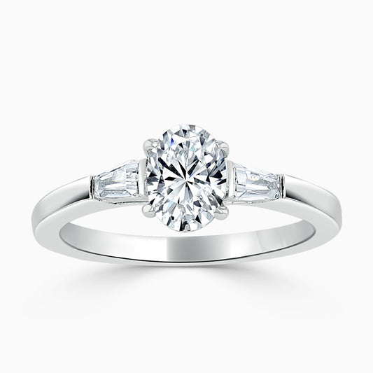 Tapered Baguette Oval Trilogy Diamond Engagement Ring