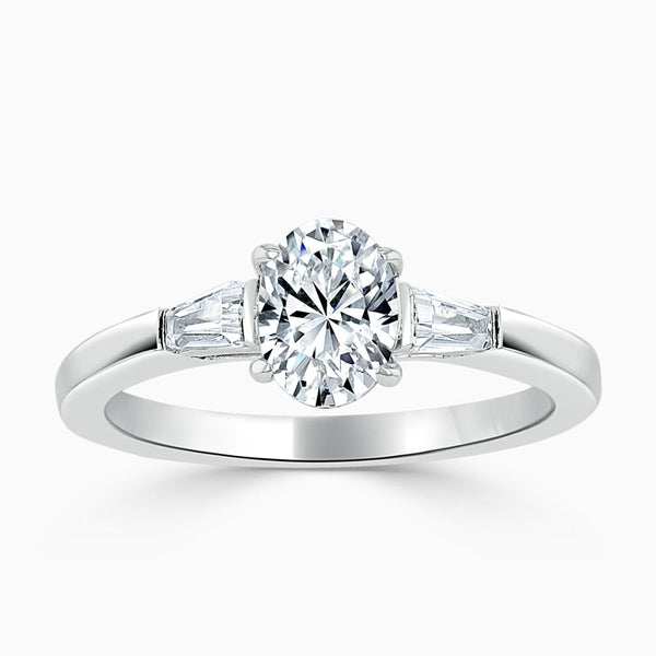 Tapered Baguette Oval Trilogy Diamond Engagement Ring