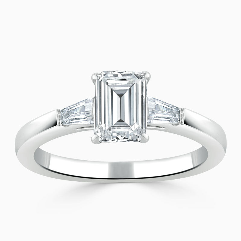 Baguette Trilogy Emerald Diamond Engagement Ring