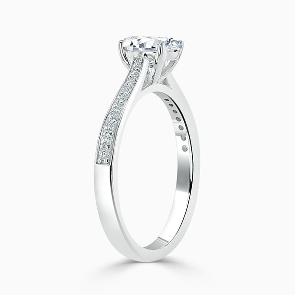 Tapered Pave Oval Diamond Engagement Ring