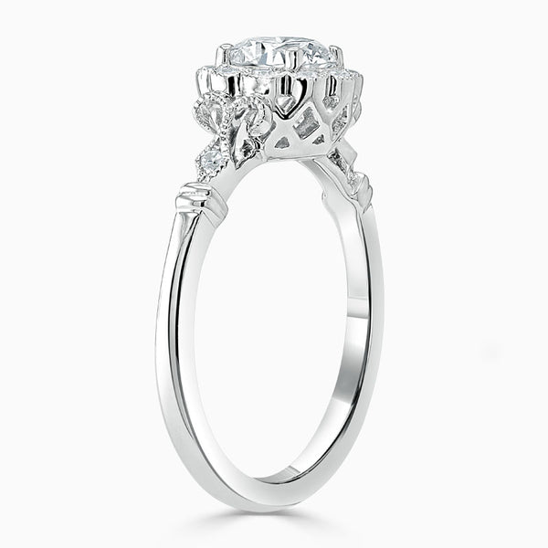 Flower Halo Round Diamond Engagement Ring