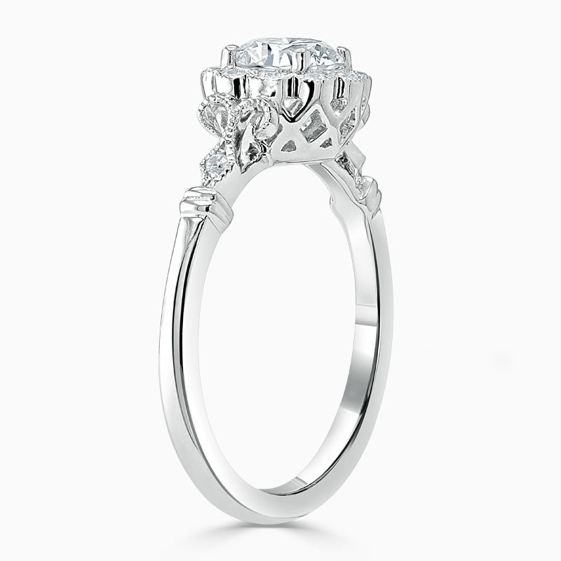 Flower Halo Round Diamond Engagement Ring