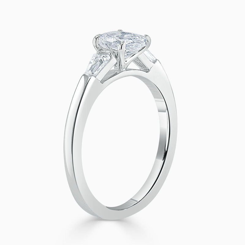 Tapered Baguette Oval Trilogy Diamond Engagement Ring