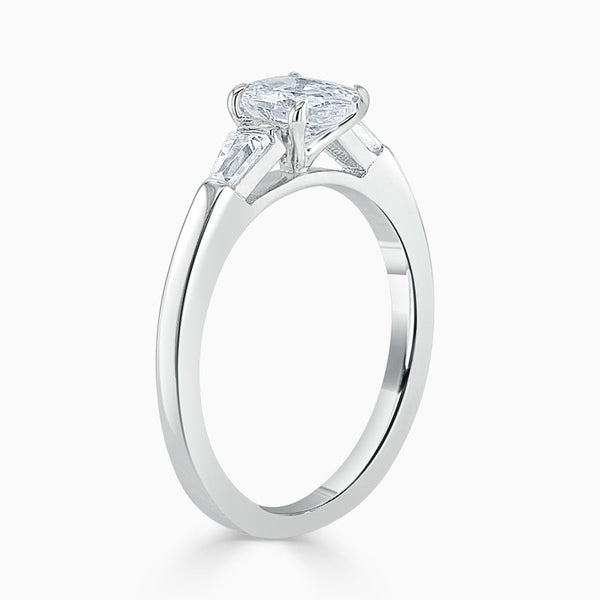 Tapered Baguette Oval Trilogy Diamond Engagement Ring