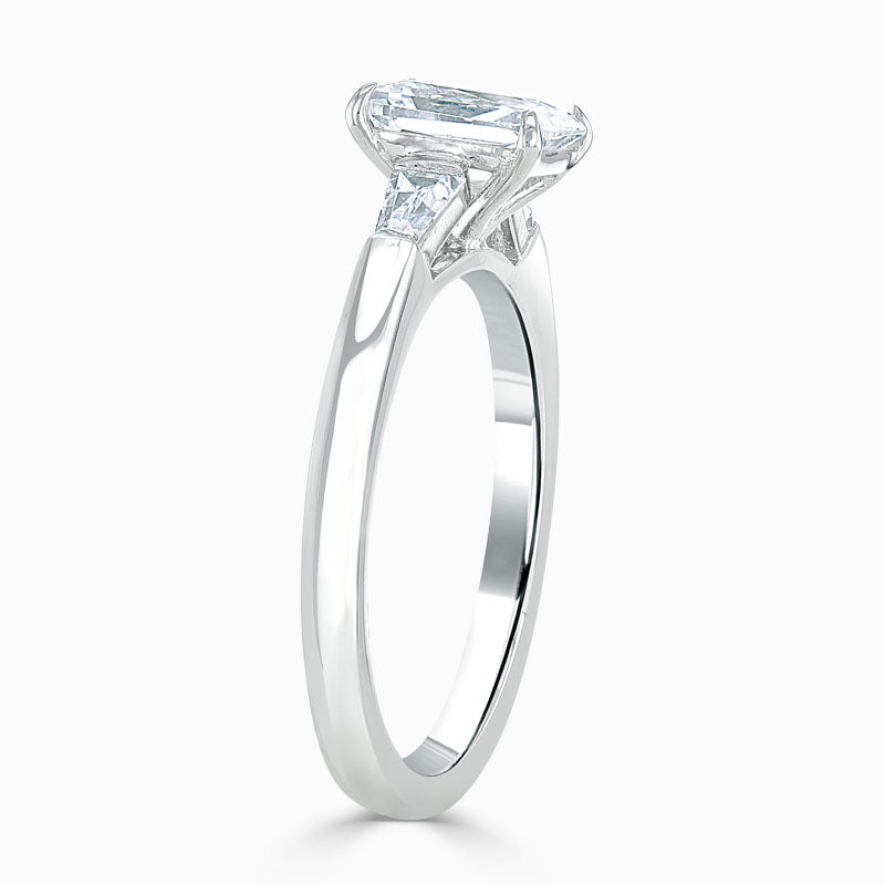 Baguette Trilogy Emerald Diamond Engagement Ring