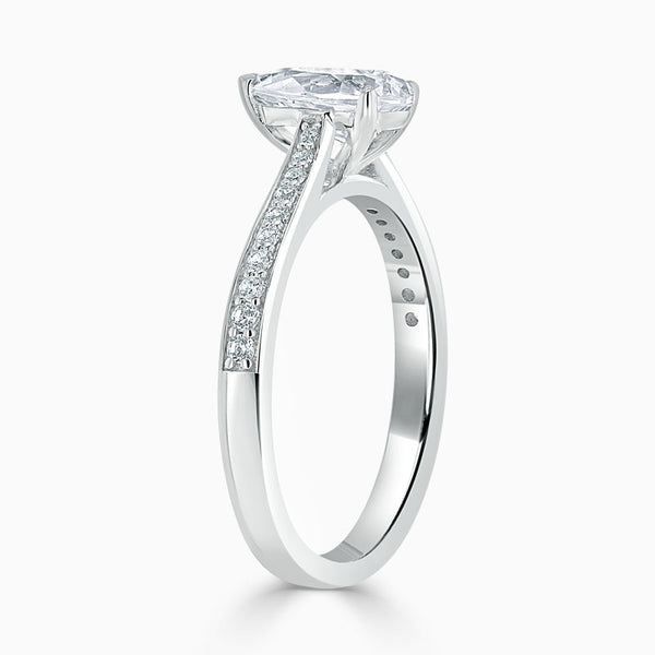 Tapered Pave Pear Diamond Engagement Ring