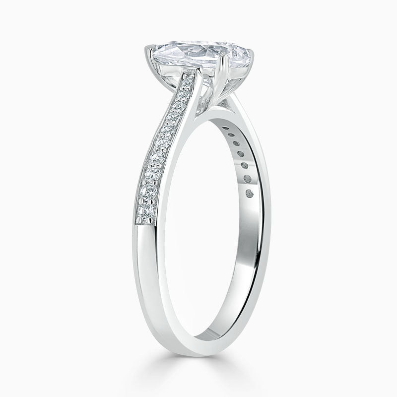 Tapered Pave Pear Diamond Engagement Ring