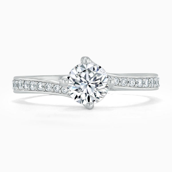 Pave Twist Round Diamond Engagement Ring