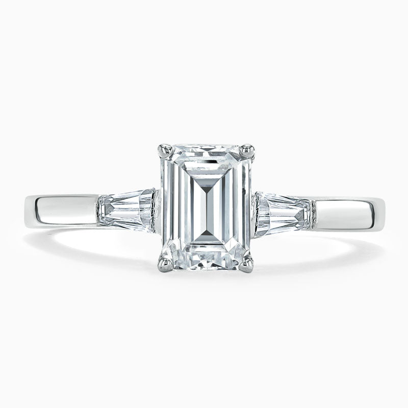 Baguette Trilogy Emerald Diamond Engagement Ring