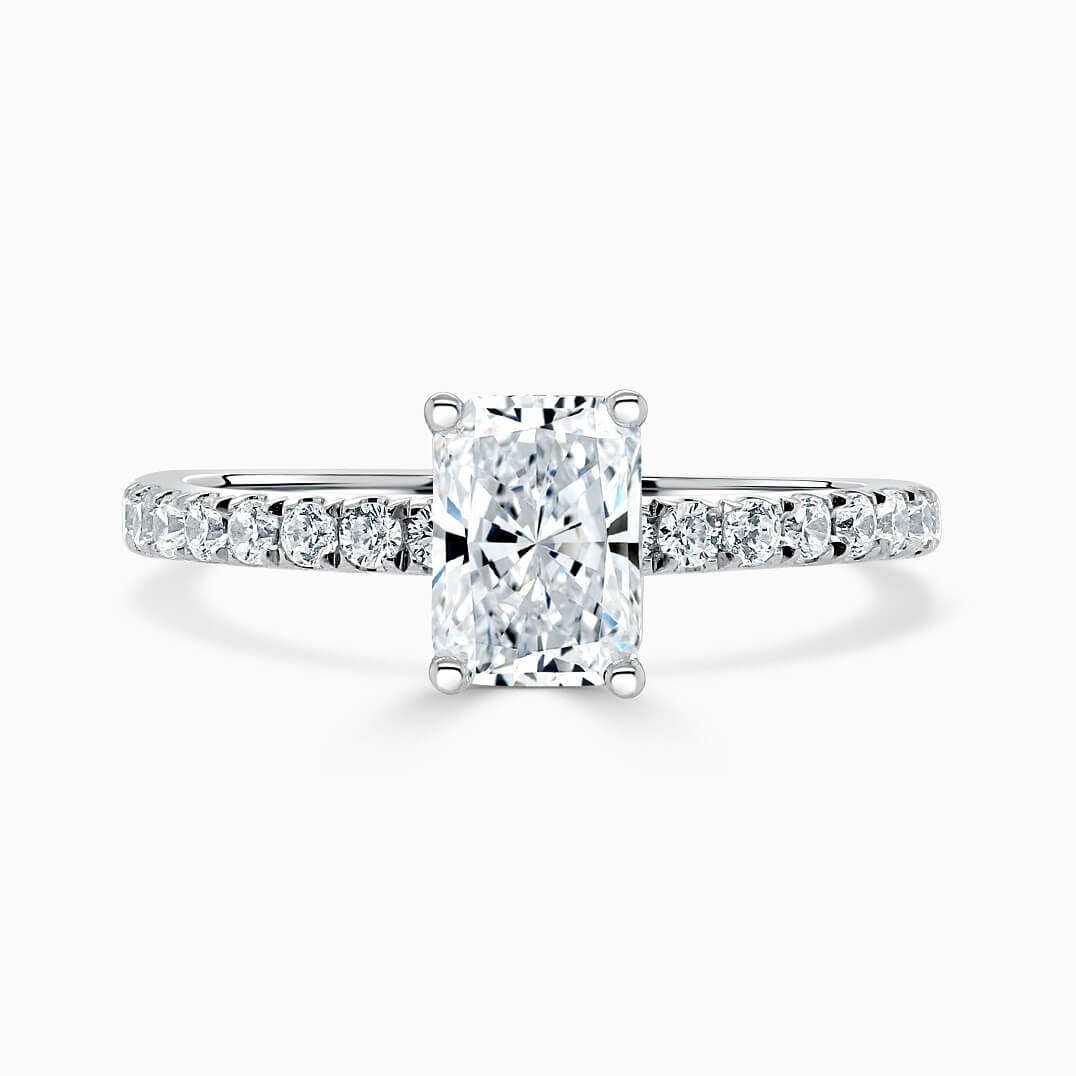Hidden Halo Radiant Engagement Ring with Sidestones