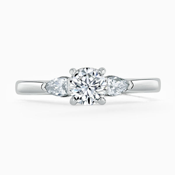 Pear Trilogy Round Diamond Engagement Ring