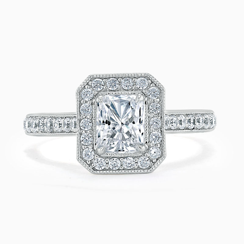 Vintage Pave Radiant Diamond Engagement Ring