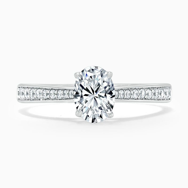 Tapered Pave Oval Diamond Engagement Ring
