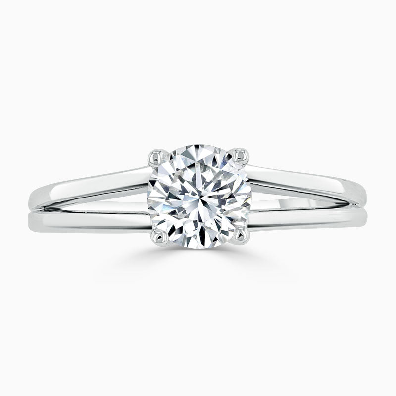 Split Shoulder Round Diamond Engagement Ring