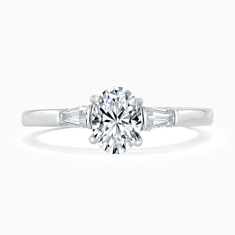 Tapered Baguette Oval Trilogy Diamond Engagement Ring