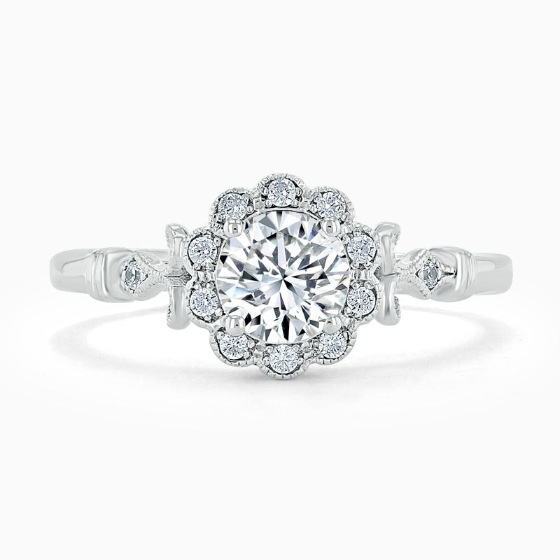 Flower Halo Round Diamond Engagement Ring