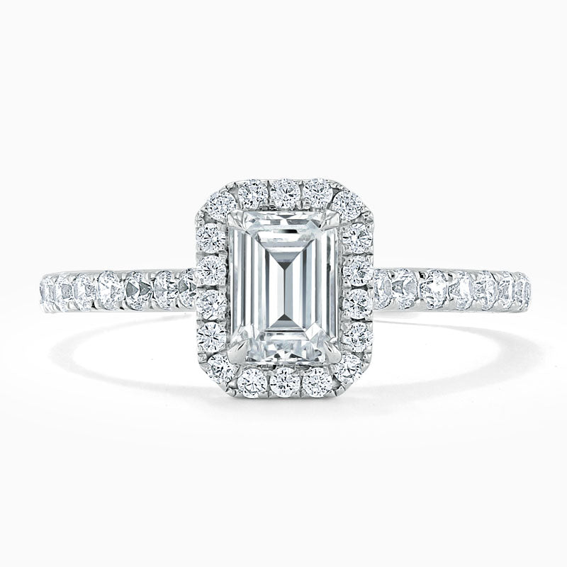 Classic Halo Emerald Diamond Engagement Ring