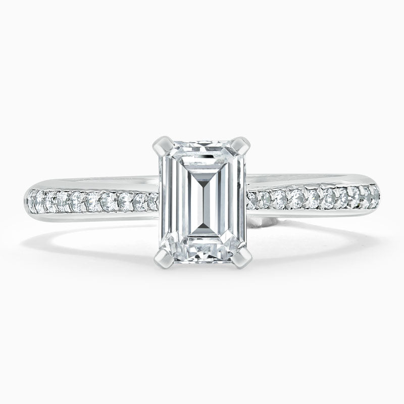 Tapered Pave Emerald Diamond Engagement Ring