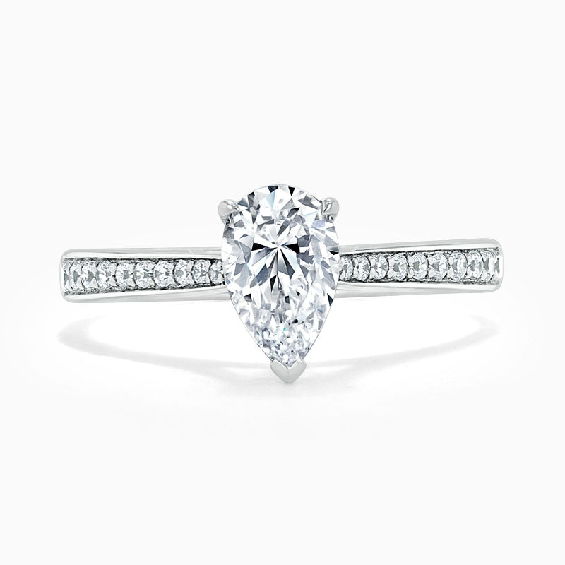 Tapered Pave Pear Diamond Engagement Ring