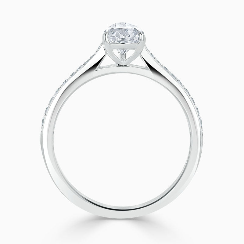 Tapered Pave Pear Diamond Engagement Ring