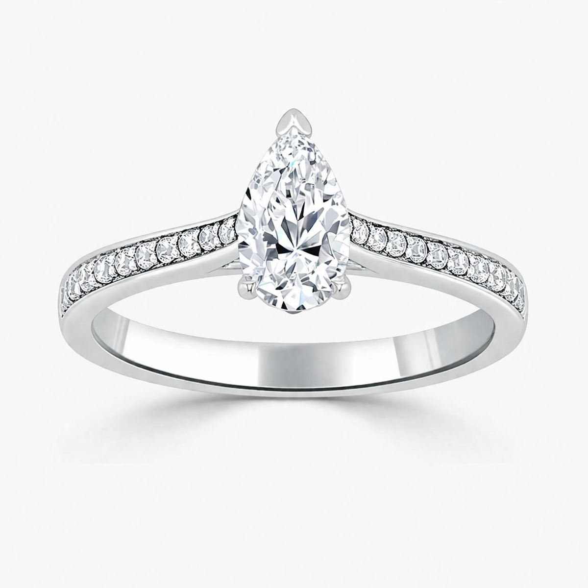 Tapered Pave Pear Diamond Engagement Ring